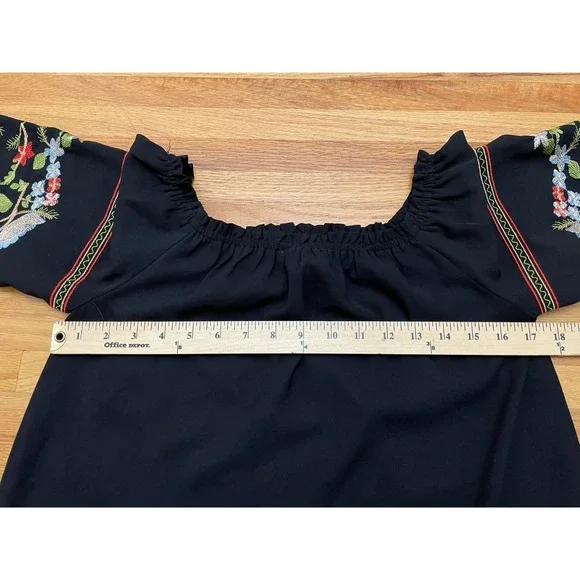 Free People Fleur du Jour Women's S Black Dress Mini Floral Embroidered Boho - Picture 7 of 11